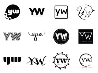 yw logo company template. letter y and w logotype. set different classic serif lettering and modern 