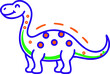 © Rucia - Happy Green and Blue Cartoon Brontosaurus Illustration