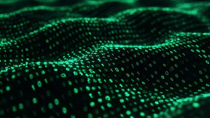 Abstract Green Digital Binary Code Wave Representing Modern Technology Data And Information