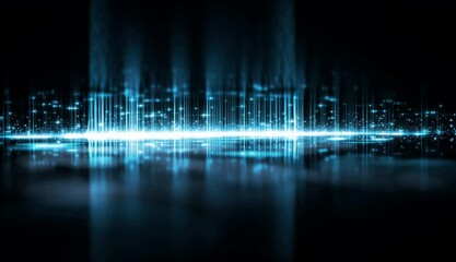 Wall Mural - Abstract digital background with blue glowing sound waves and data visualization on a black background, an AI technology concept Generative AI