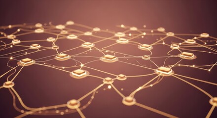 Wall Mural - a network of interconnected nodes with glowing lines on a brown background in a close up view