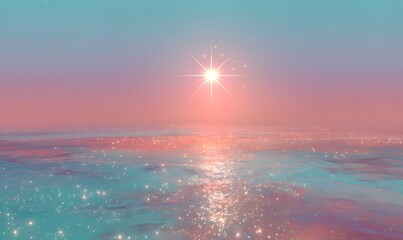 Wall Mural - cute, chrome star, flying over the brightly-shining sun, the setting is outer space with water, gene