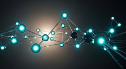Wall Mural - A glowing network of interconnected spheres and lines against a dark and slightly lit background