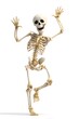 © ImageFusion  - A cheerful skeleton with raised hands standing on a white background happy