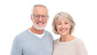 © kageyama - A joyful elderly couple smiling warmly at the camera. standing against a bright white background. embodying love and companionship. perfect for family or relationship-themed projects