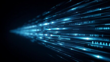 Wall Mural - futuristic digital technology background with glowing blue light beams, binary code, and data transf