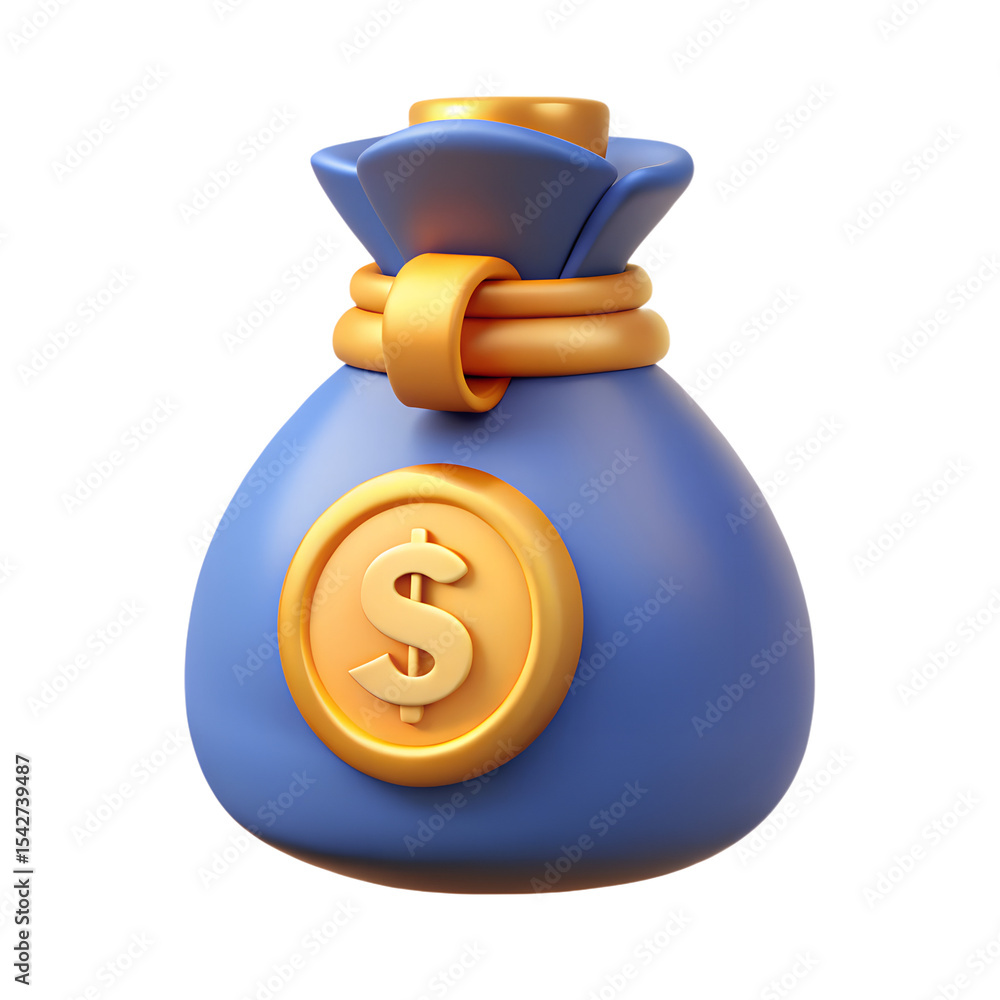 A 3D money bag isolated on transparent background Stock Illustration ...