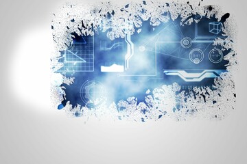 Wall Mural - Splash on wall revealing technology interface