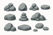© Pandaman1102 - Set Ten Granite stones. Mountain rock stone heap, boulder rocky stones, granite rocks and grey pebbles vector symbols illustration set. Stones collection