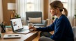 © Marpe - Woman working on laptop at home with coffee and notebook on desk in a comfortable living room setting