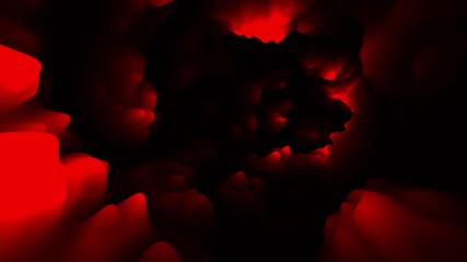 Wall Mural - scary abstract dark orange red loop tunnel background.