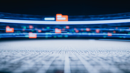 Wall Mural - data stream visualization: digital stream background with glowing, blurred data packets conveys conn