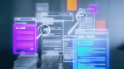 Wall Mural - digital interface examination: a visual representation of digital data with magnifying glass examini