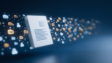 Wall Mural - digital document flow: a conceptual representation of a digital document traversing through a networ