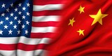 photo of american flag on left and china flag on right