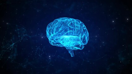 Glowing blue digital brain Artificial intelligence concept Brain circuit board hologram grid backdrop AI machine learning. Science futuristic artificial intelligence mind design. Super computer idea