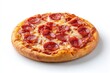 © PONDOKPESANTREN - A round pepperoni pizza with melted cheese and a golden crust sits on a white surface
