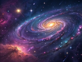 Wall Mural - bright galaxy and nebula illuminate the abstract dark sky of the universe with shining stars and dis