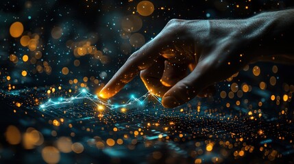 Wall Mural - A hand interacts with a network of glowing connections.