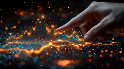 Wall Mural - A hand interacts with a digital representation of data.