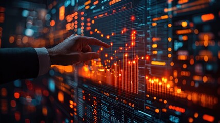 Wall Mural - Person interacts with a digital display showing financial data.