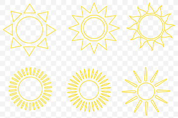 Wall Mural - sun vector illustration set in yellow color. sun icon set. yellow sun icons. sunset icon collection.