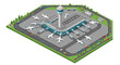 © Santiago - Isometric airport terminal with airplanes and control tower for travel and transportation concepts vector illustration