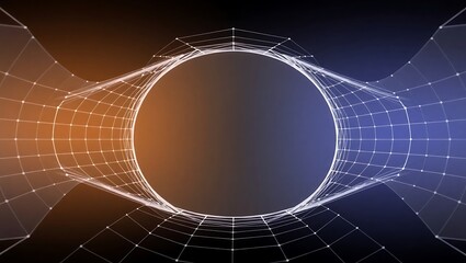 3D wireframe mesh forming circular tunnel with geometric symmetry, smooth gradient color overlay, central empty space for interface overlay, vectorized