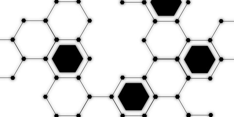 Wall Mural - abstract vector design with interconnected black-outlined hexagons. honeycomb-like pattern on white 