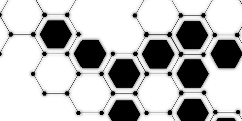 Wall Mural - abstract vector design with interconnected black-outlined hexagons. honeycomb-like pattern on white 