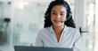© peopleimages.com - Customer service, talking and woman on laptop in office for consulting, help and contact us. Professional, computer and person with headset for virtual assistance, online communication or crm support