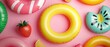 © LittleDreamStocks - Party scene with inflatable drink holders, fruitshaped floaties, and music vibes