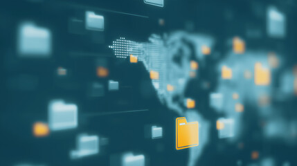 Wall Mural - global data connection: visualizing a digital world map, interconnected through a network of data tr
