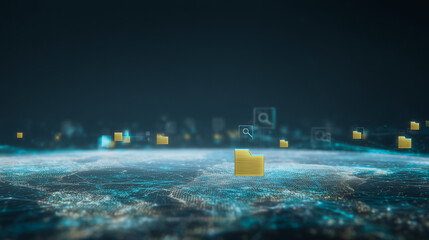 Wall Mural - digital folders in cyber world: an innovative perspective showcases illuminated digital folders floa