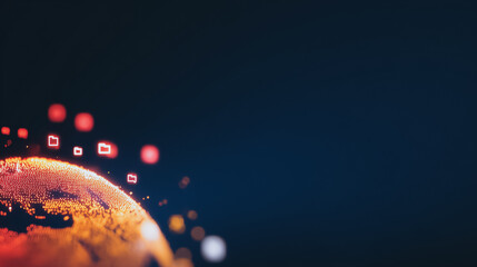 Wall Mural - world in the digital era: the image shows the earth is represented digitally with connecting dots on