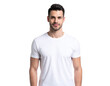© TransPicHub - A confident young man with short dark hair and a light beard wearing a plain white t-shirt, looking directly at the camera with a slight smile.