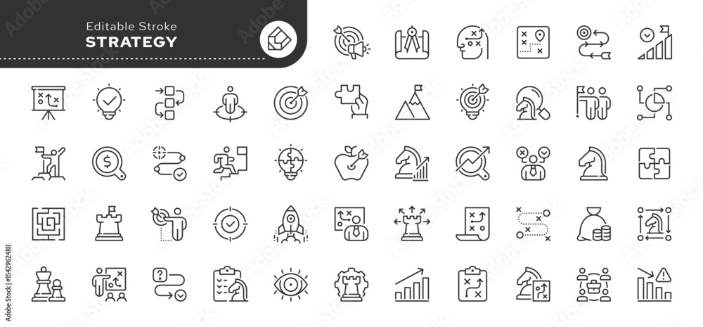 Strategy line icon set. Business success, achievement, goal, financial ...