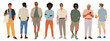 © Creative_Juice_Art - Vector set of stylish men of various races, ages, and body types wearing smart casual and street fashion. Standing and walking, front and rear views. Isolated on transparent background