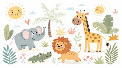  kids set of animals doodle set hand drawn 