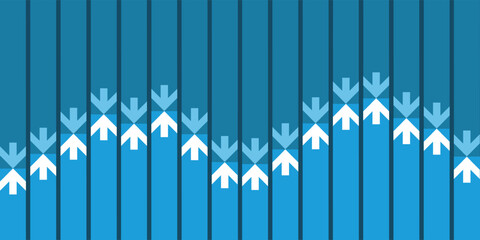 Wall Mural - modern abstract background with certical blue bars and white down-pointing arrows, ideal for busines