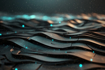 Wall Mural - Digital wave effect with glowing blue highlights creates a mesmerizing visual experience in an abstract design landscape