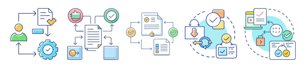 Workflow Automation and Approval Process with Flowcharts and Task Management Icons