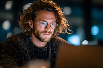 software engineer using laptop computer with global network connection, technology, innovation