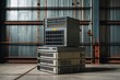 © Michael - Antique and Obsolete Server Stacked on Floor Next to Welded Iron Wall in Industrial Environment