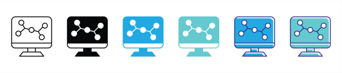 digital synapse icon set. containing intelligence web of connection on the modern computational canvas, thin line and color style icon, symbol sign for your app and web. vector illustration