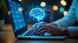 © graphiczone872 - A person types on a laptop, a digital brain graphic hovers above the keyboard