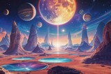 Vibrant Cosmic Alien Utopia with Stunning Planetary Landscapes