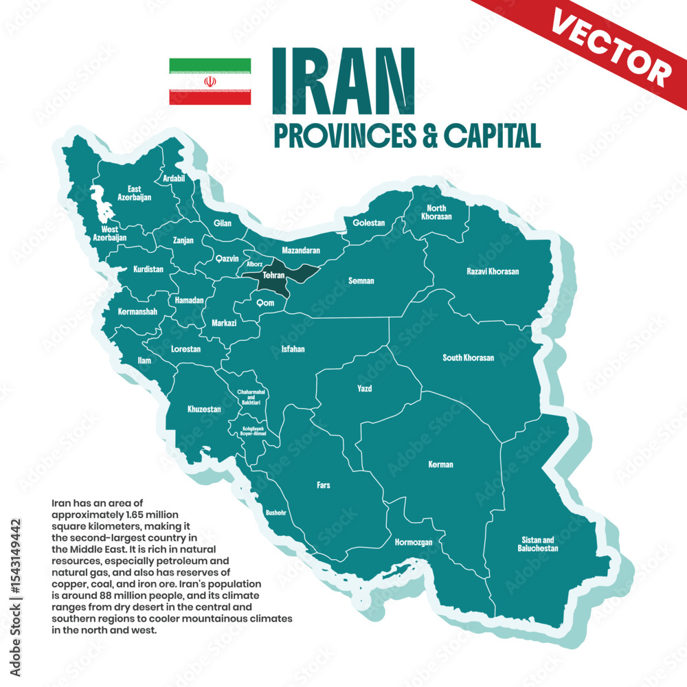 Comprehensive Vector Map of Iran Showing All Provinces with Capital ...
