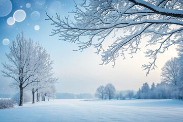 Wall Mural - Peaceful Winter Landscape with Snow-Covered Trees and Frosty Sky