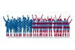 © gdgaffar - A group of people standing in the shape of an American flag, celebrating and cheering with silhouette figures on a white background.